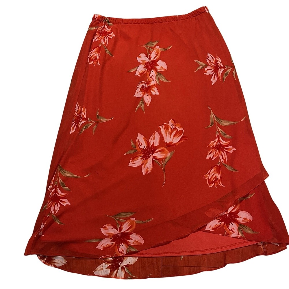 Sandra Darren Coral Floral Maxi Skirt Women's Size 18W Whimsical Fairy
